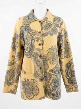 Vintage Tabi 100% Wool Paisley Jacket Cardigan S/P – Yellow & Blue Art to Wear